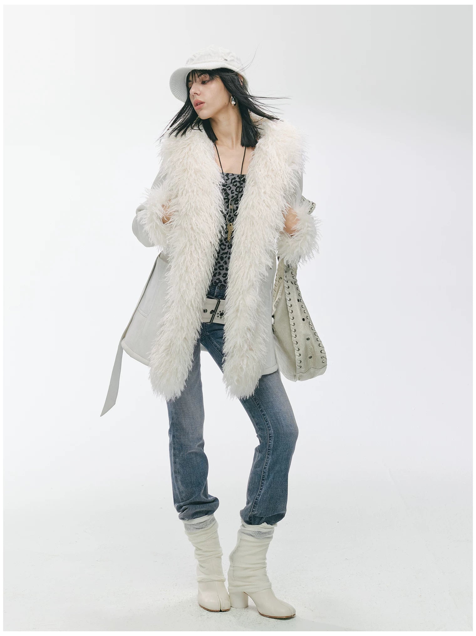 Shearling-Style Mid-Length Belted Duffle Coat