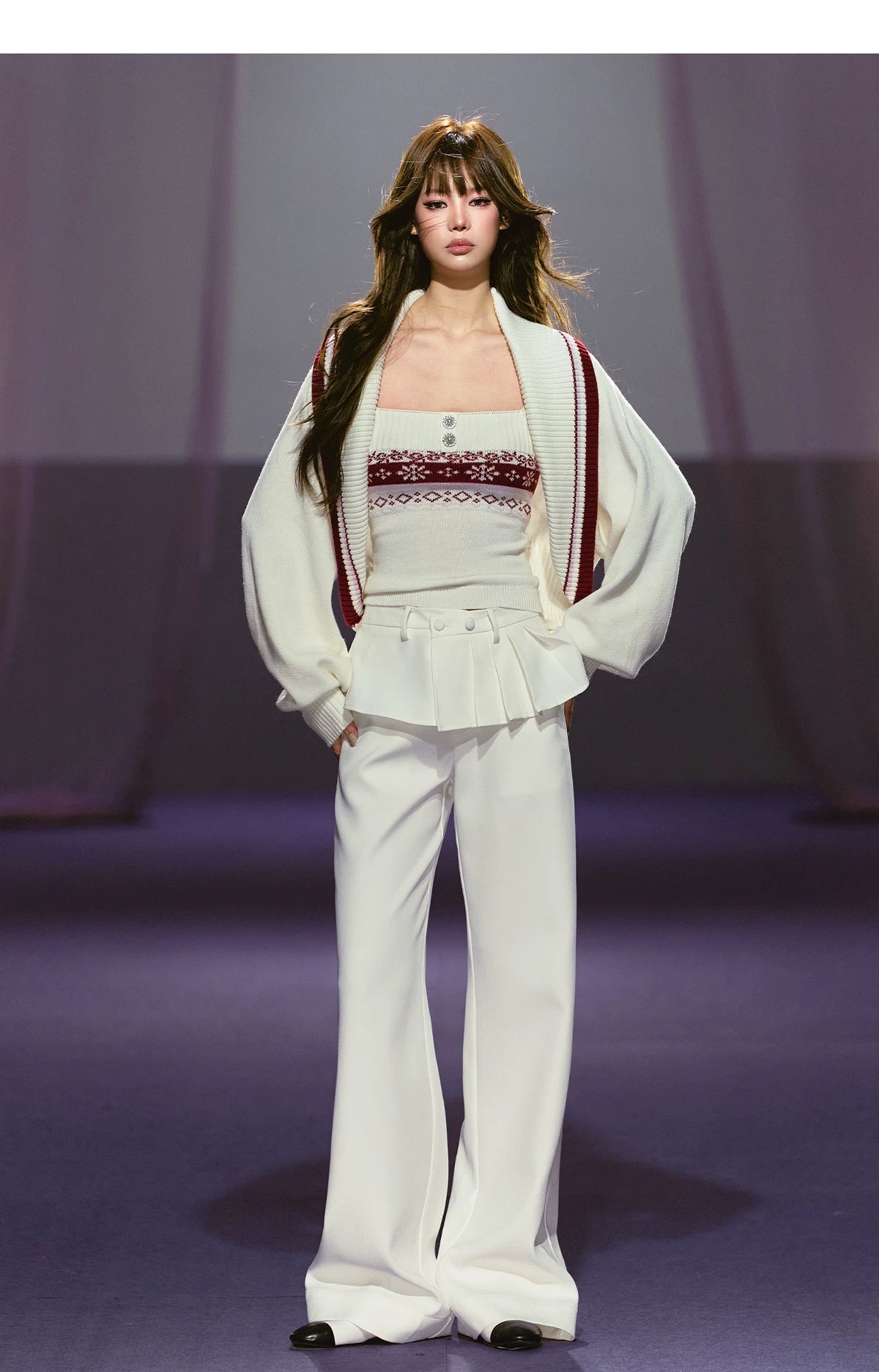 Fair Isle Snowflake Knit Vest & Contrast Cropped Cardigan Set