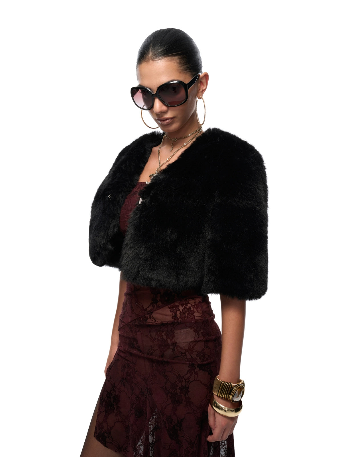Eco-Faux Fur Cropped Holiday Jacket