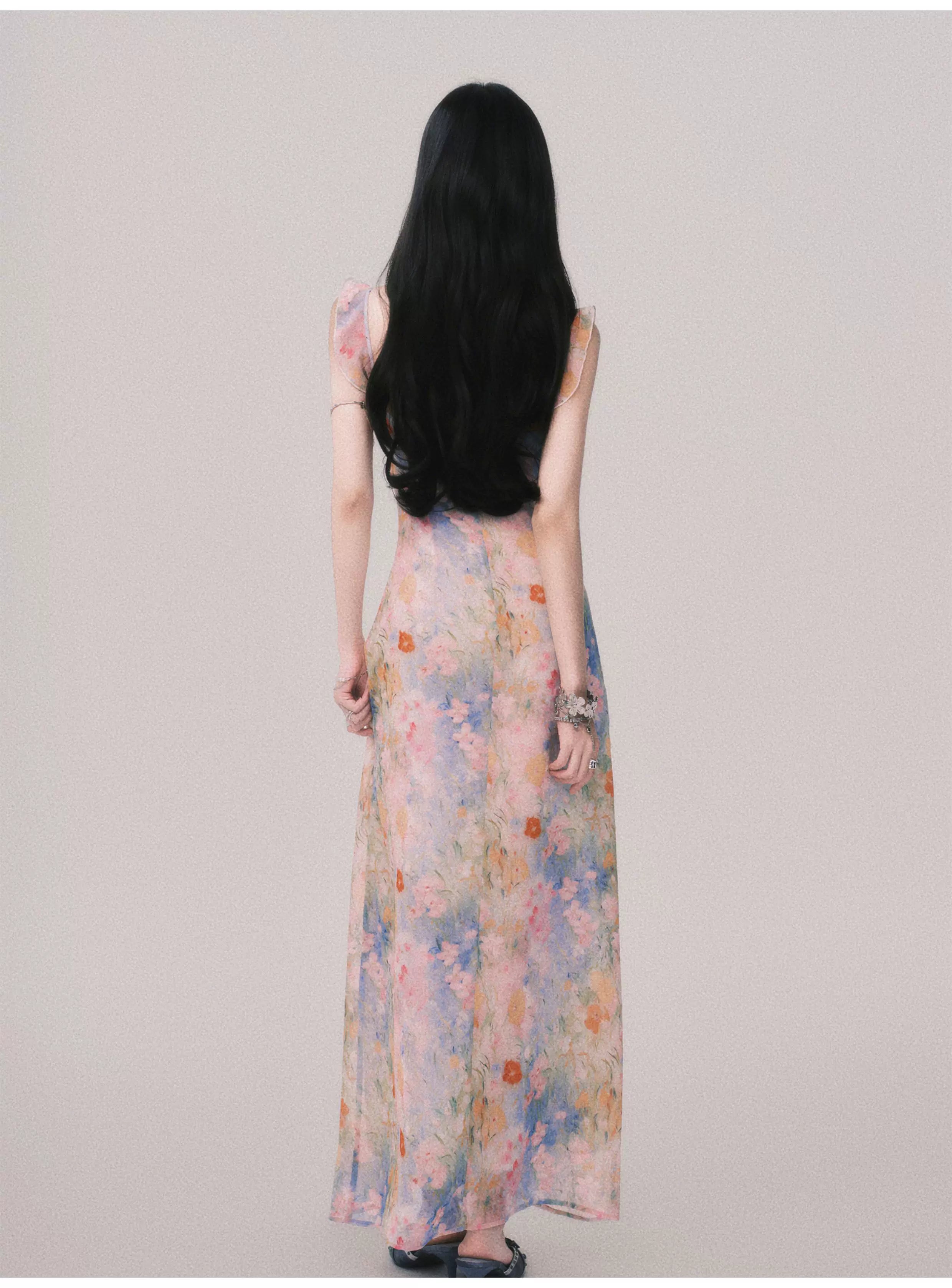 Floral V-Neck French Slip Maxi Dress