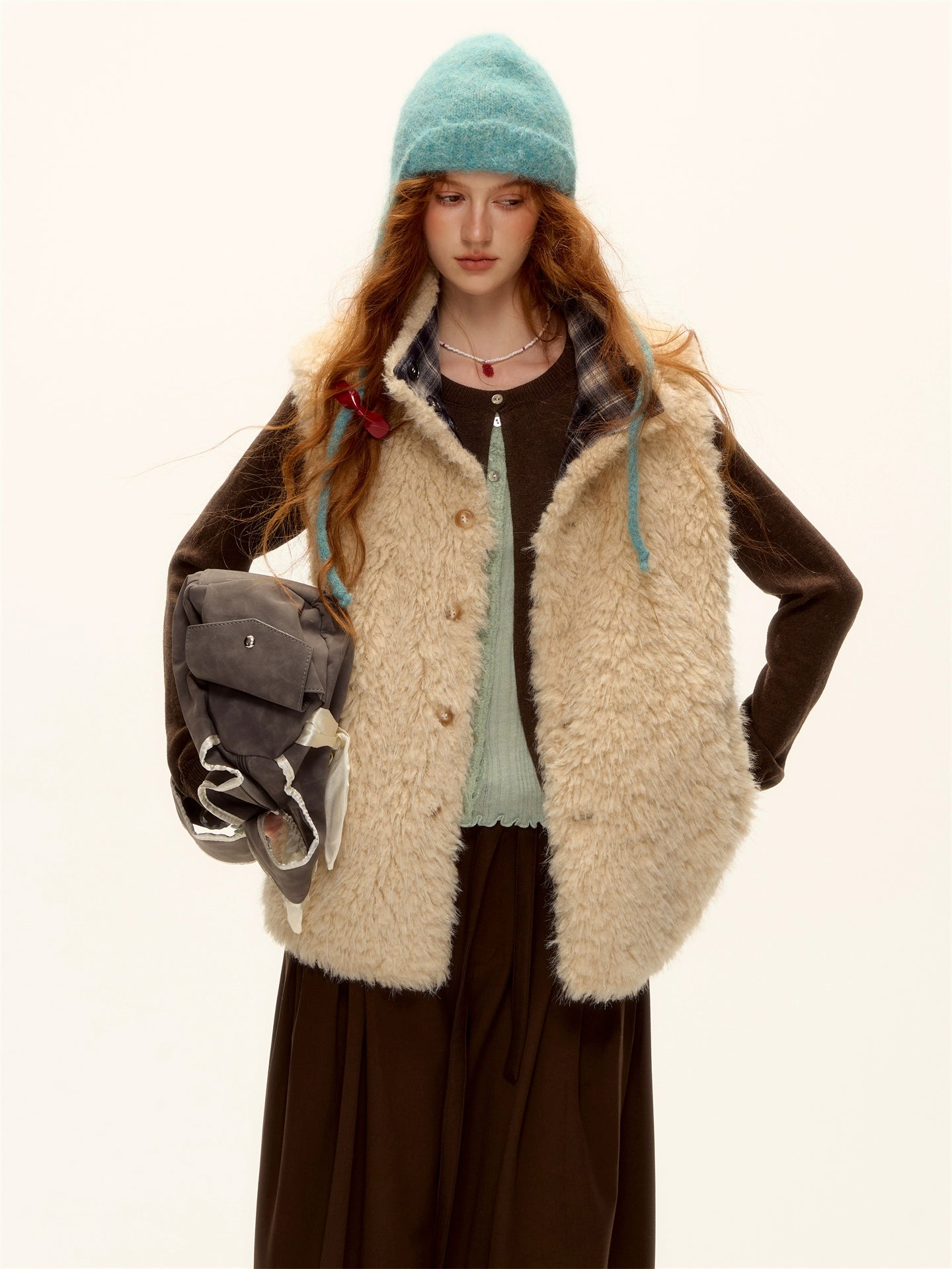 Contrast Panel Ruffled Knit Cardigan