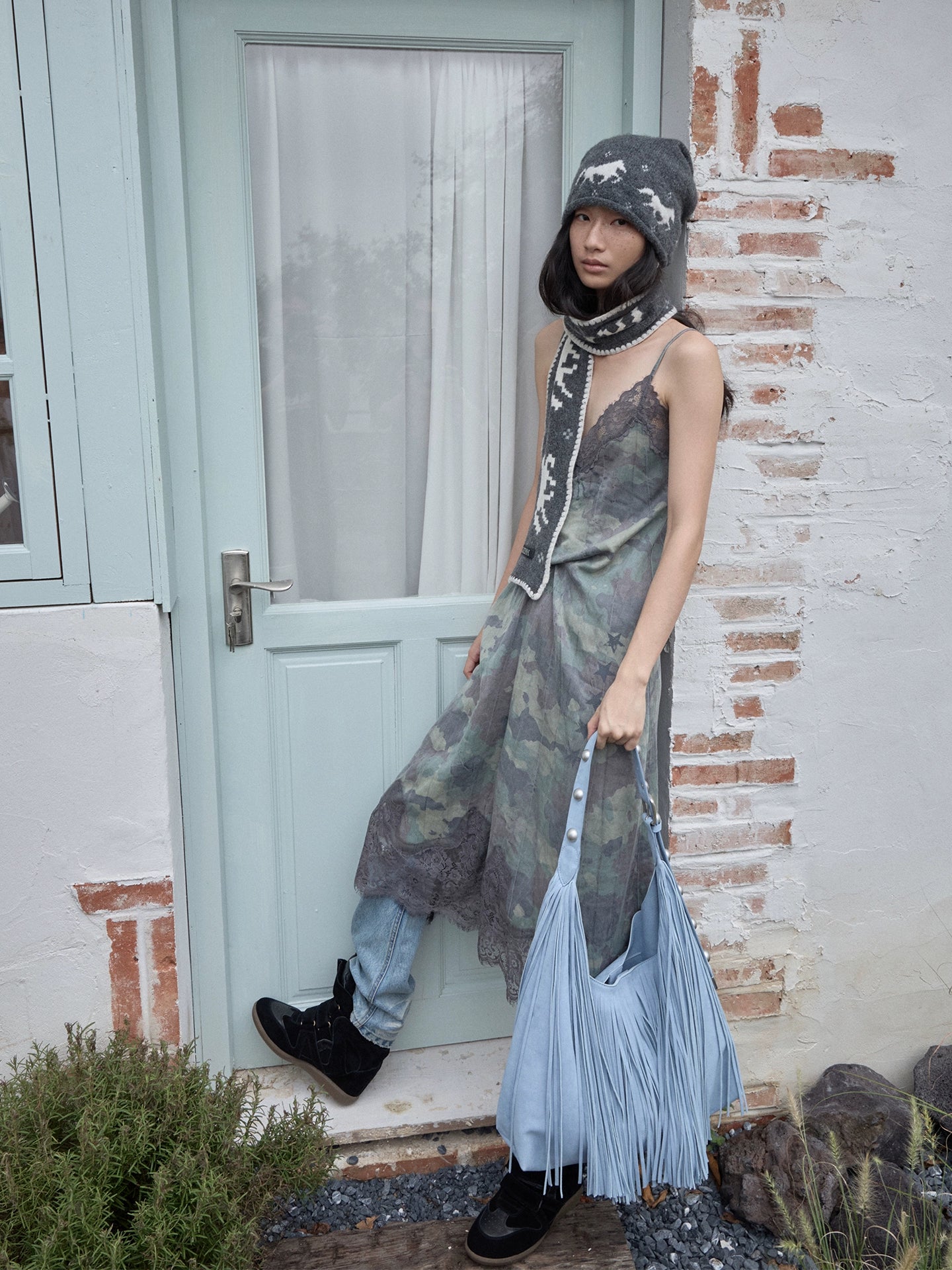 Camouflage Lace-Trim Printed Slip Dress - CHINASQUAD