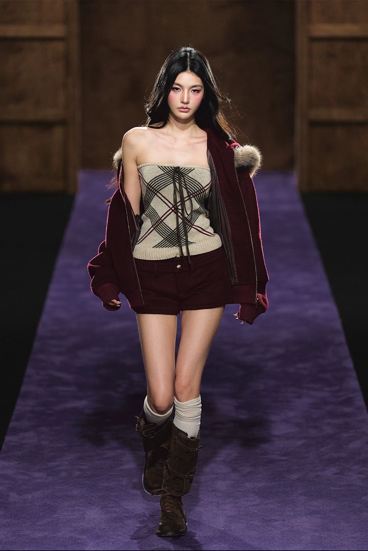 Wool-Blend Heart Yarn Cropped Knit Tube Top