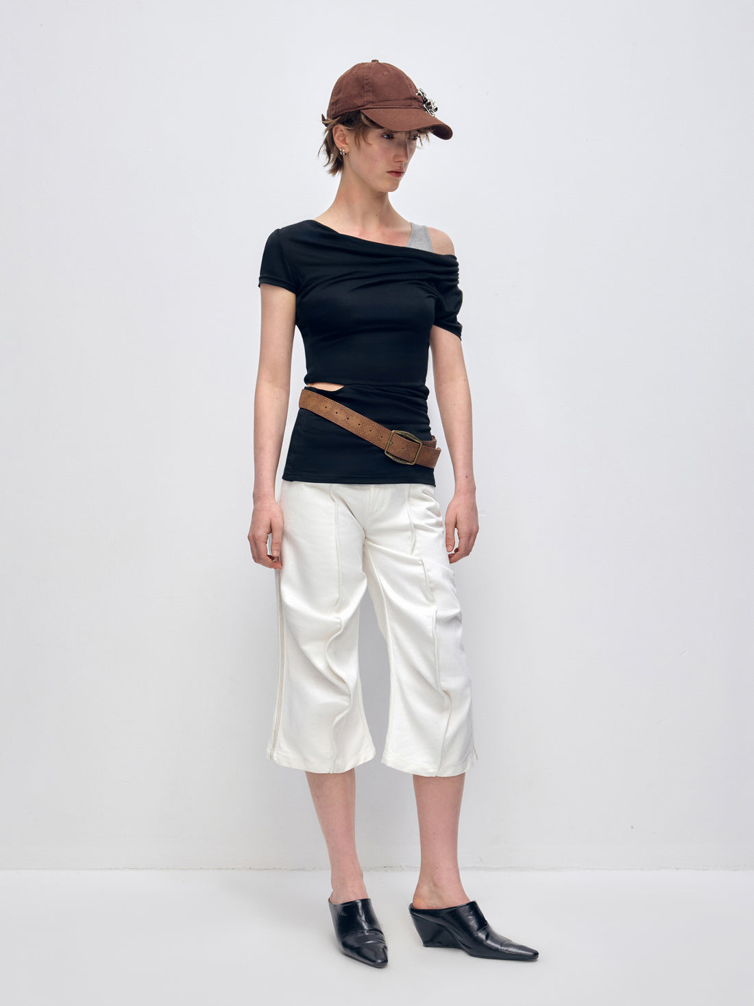Slanted Shoulder Strap Short-Sleeve T-shirt - CHINASQUAD