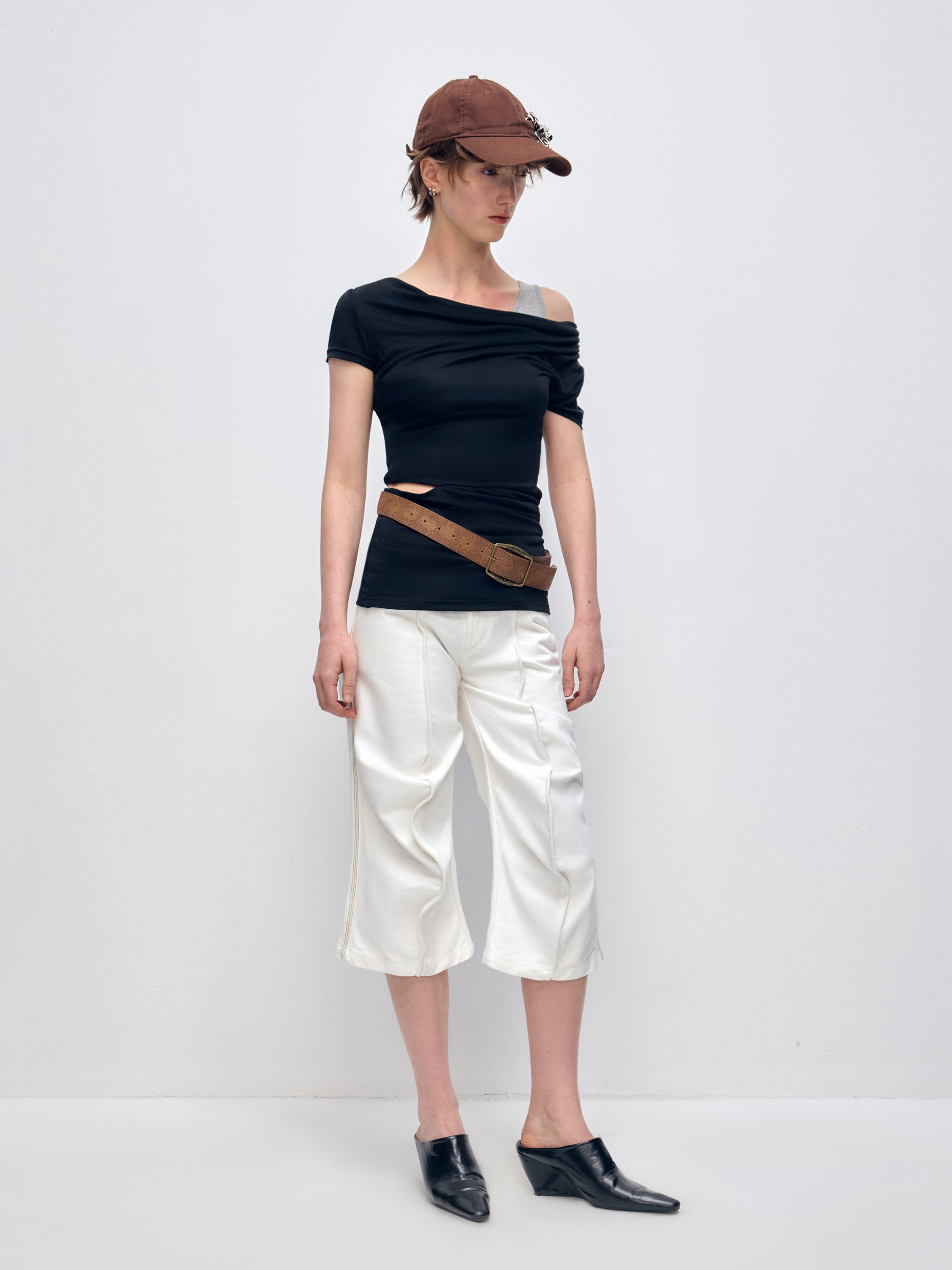 Slanted Shoulder Strap Short-Sleeve T-shirt - CHINASQUAD