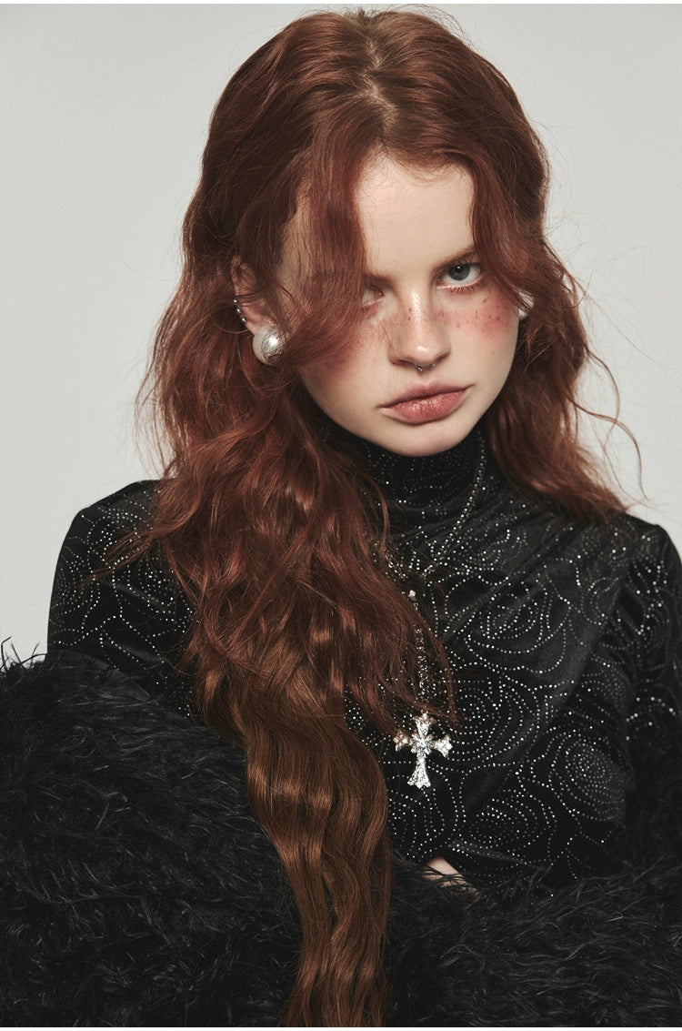 Velvet Turtleneck Crossed Blouse - CHINASQUAD