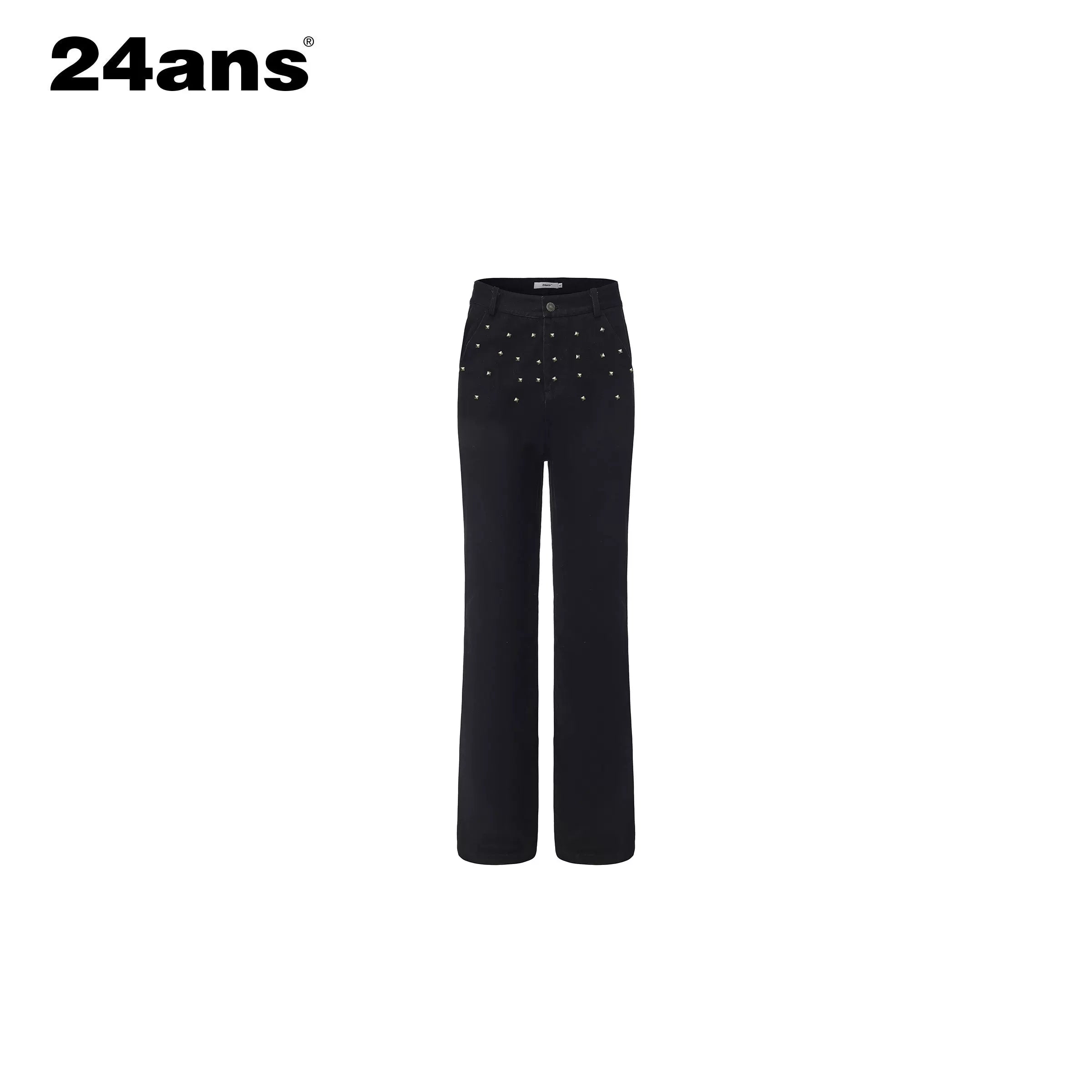 Distressed Studded Straight-Leg Punk Trousers