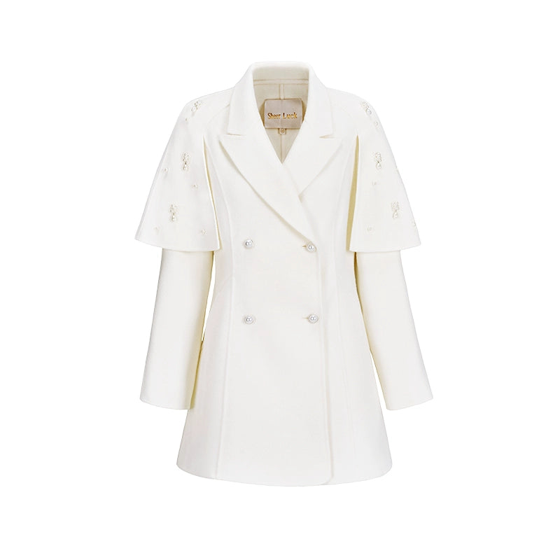 Mira Vintage Pearl Cape Wool Coat - CHINASQUAD