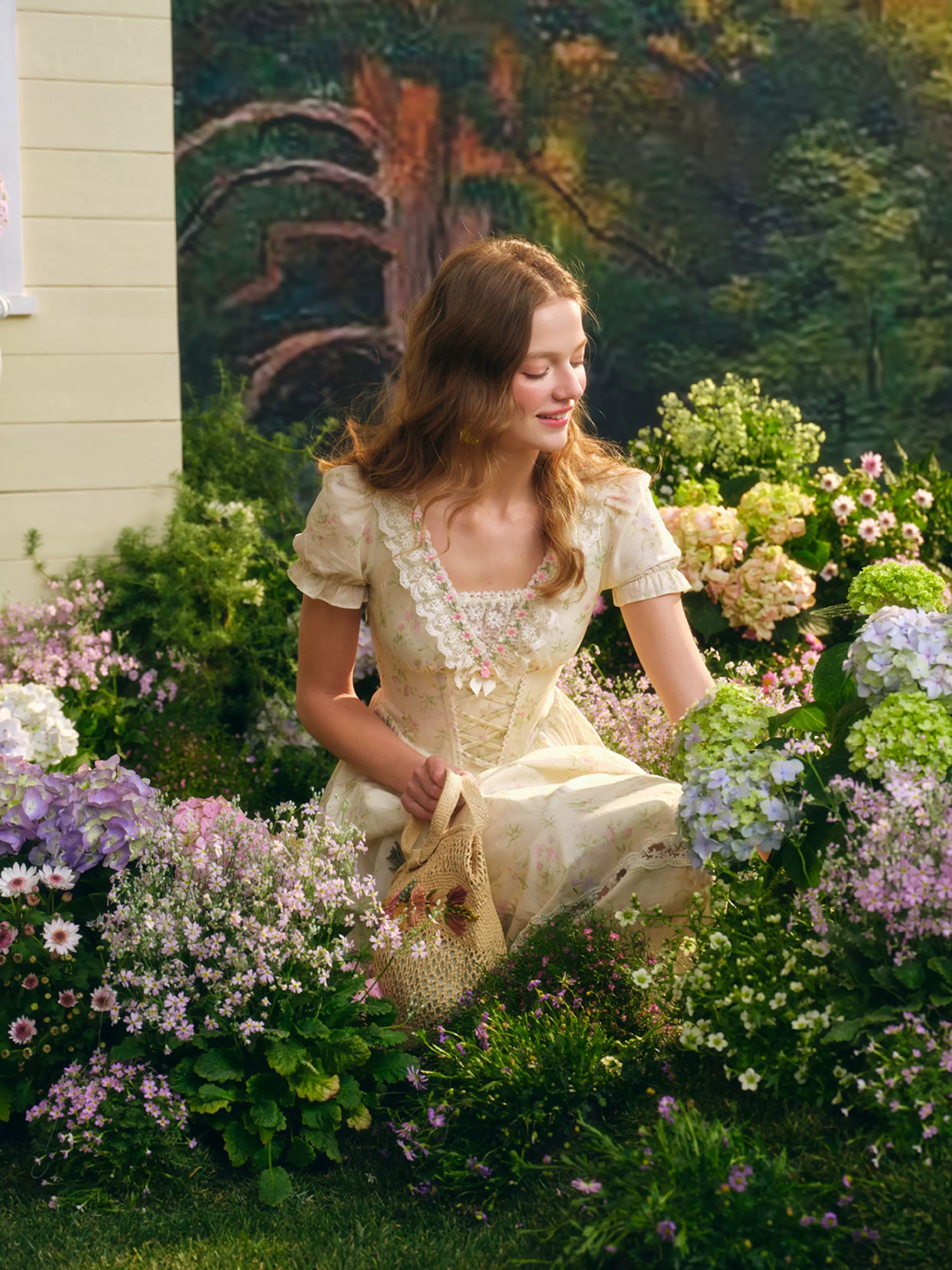 Garden Tea Party Corset Floral Maxi Dress