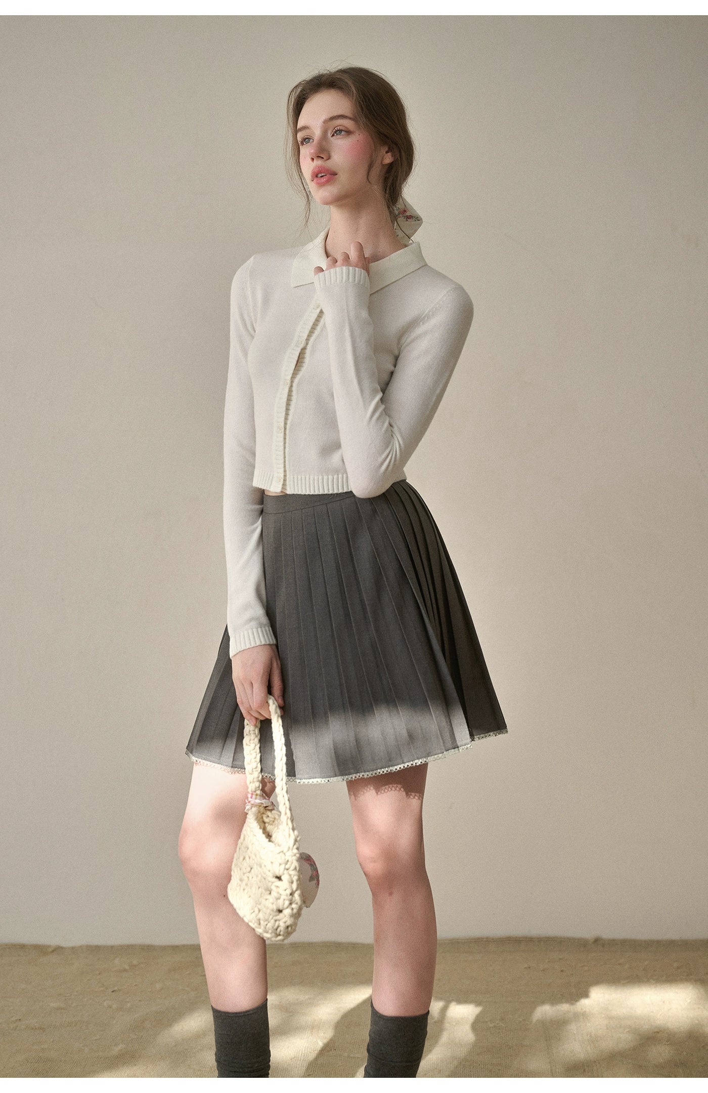 Mist-Grey Pleated Skirt
