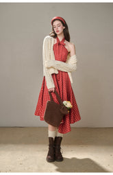 Berry Bordeaux Red Halter Dress - CHINASQUAD