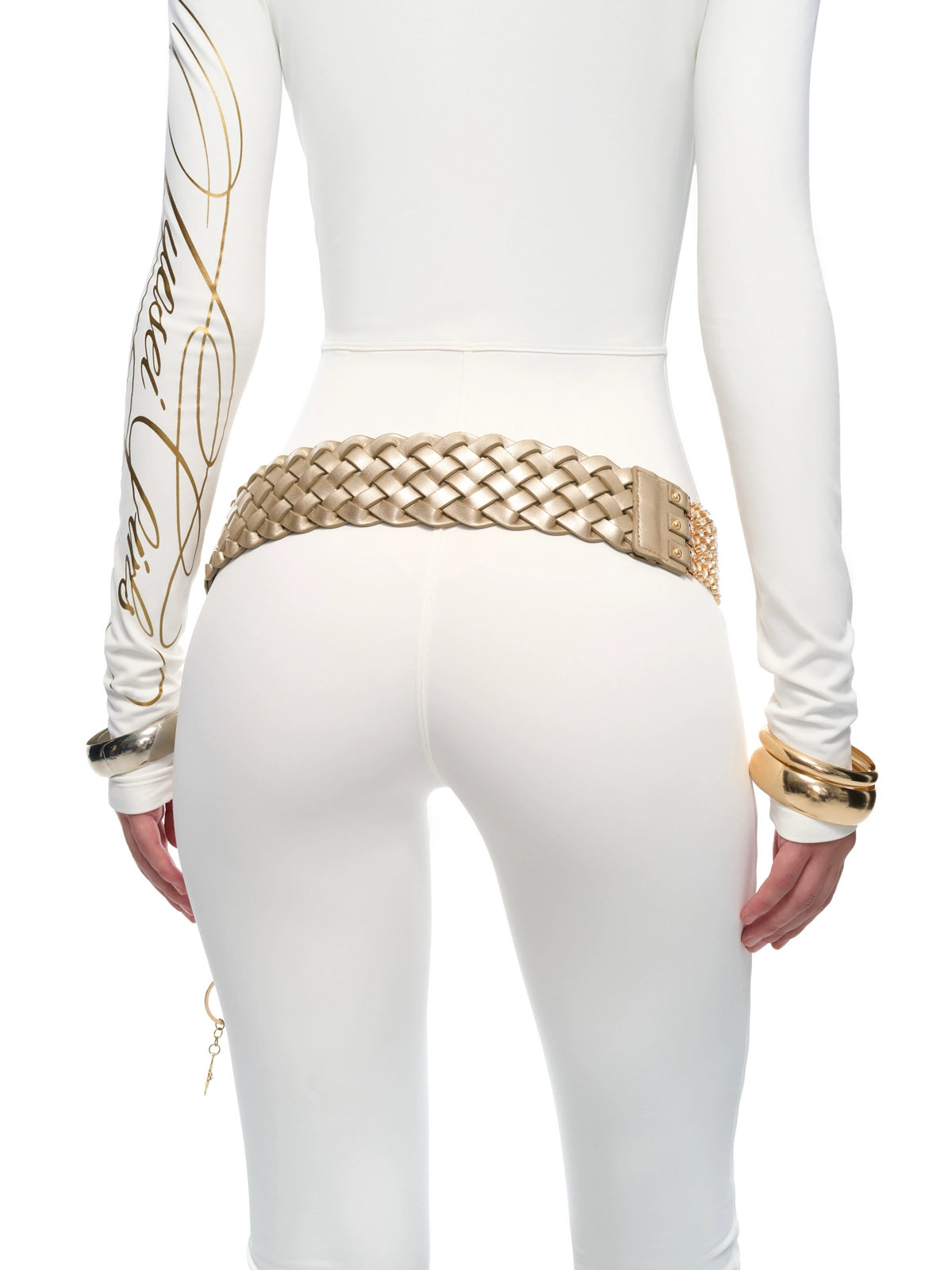 Ring-Detail Studded Woven PU Belt