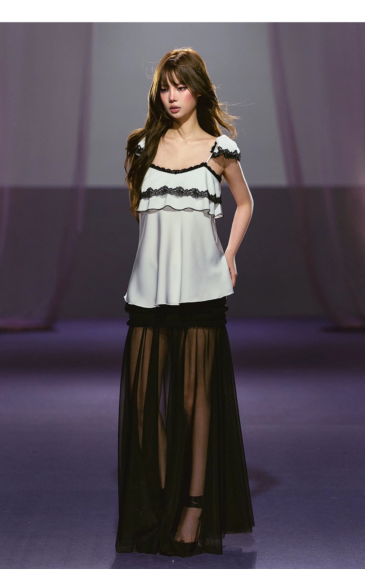 Contrast Lace Satin Off-Shoulder Camisole Top