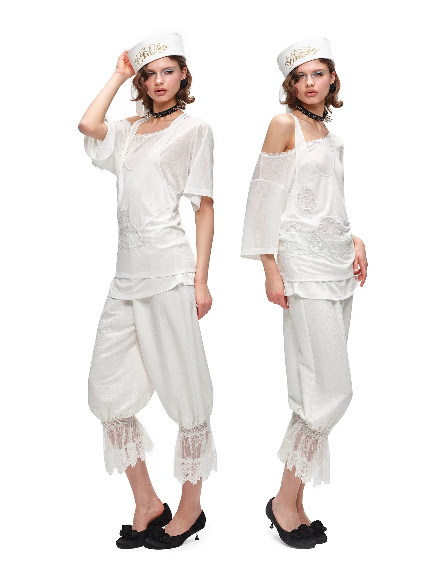 Lace-Trim Relaxed Cropped Balloon Pants