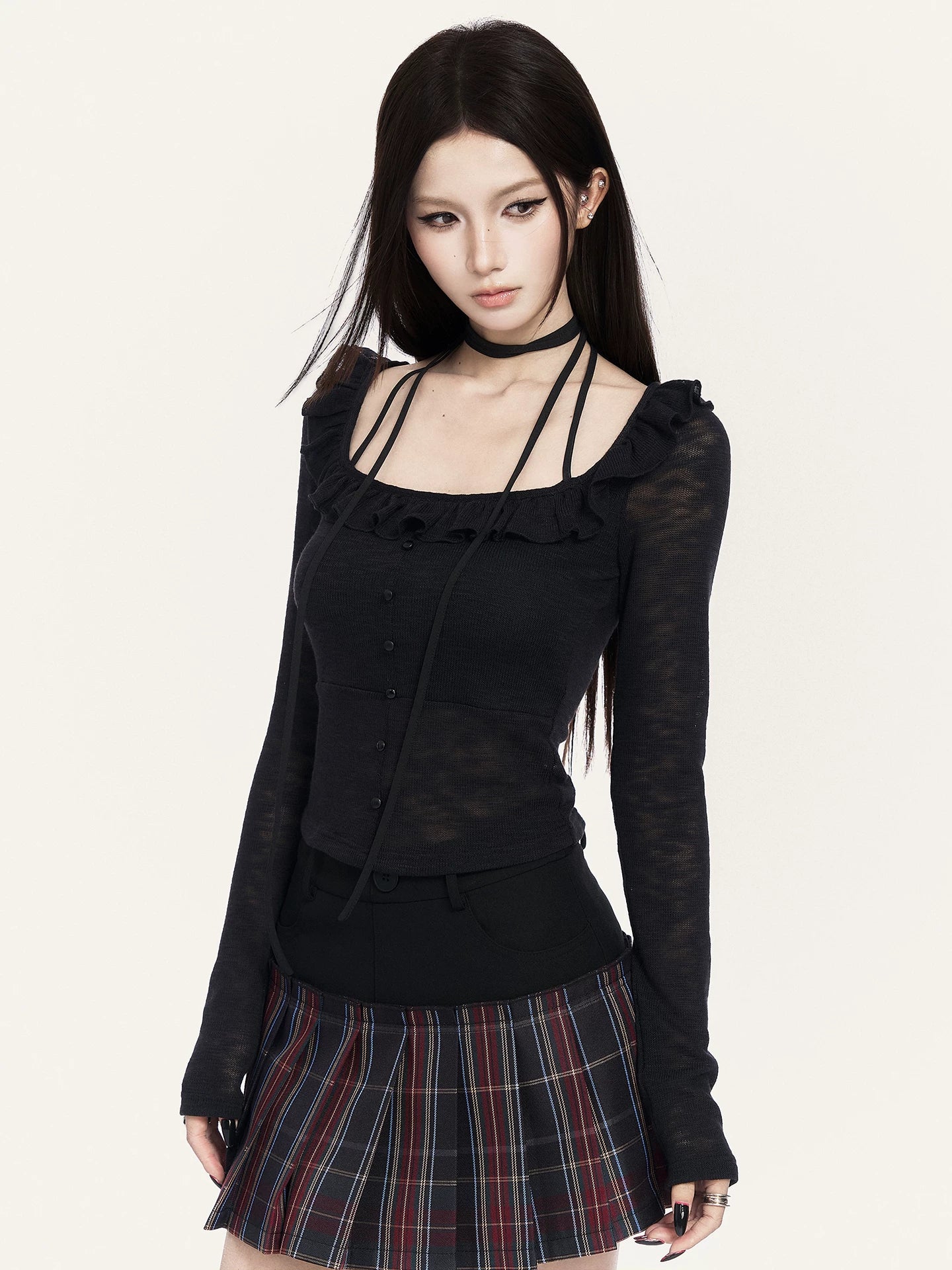 Heartbeat Ruffle Square Neck Fitted Base Layer