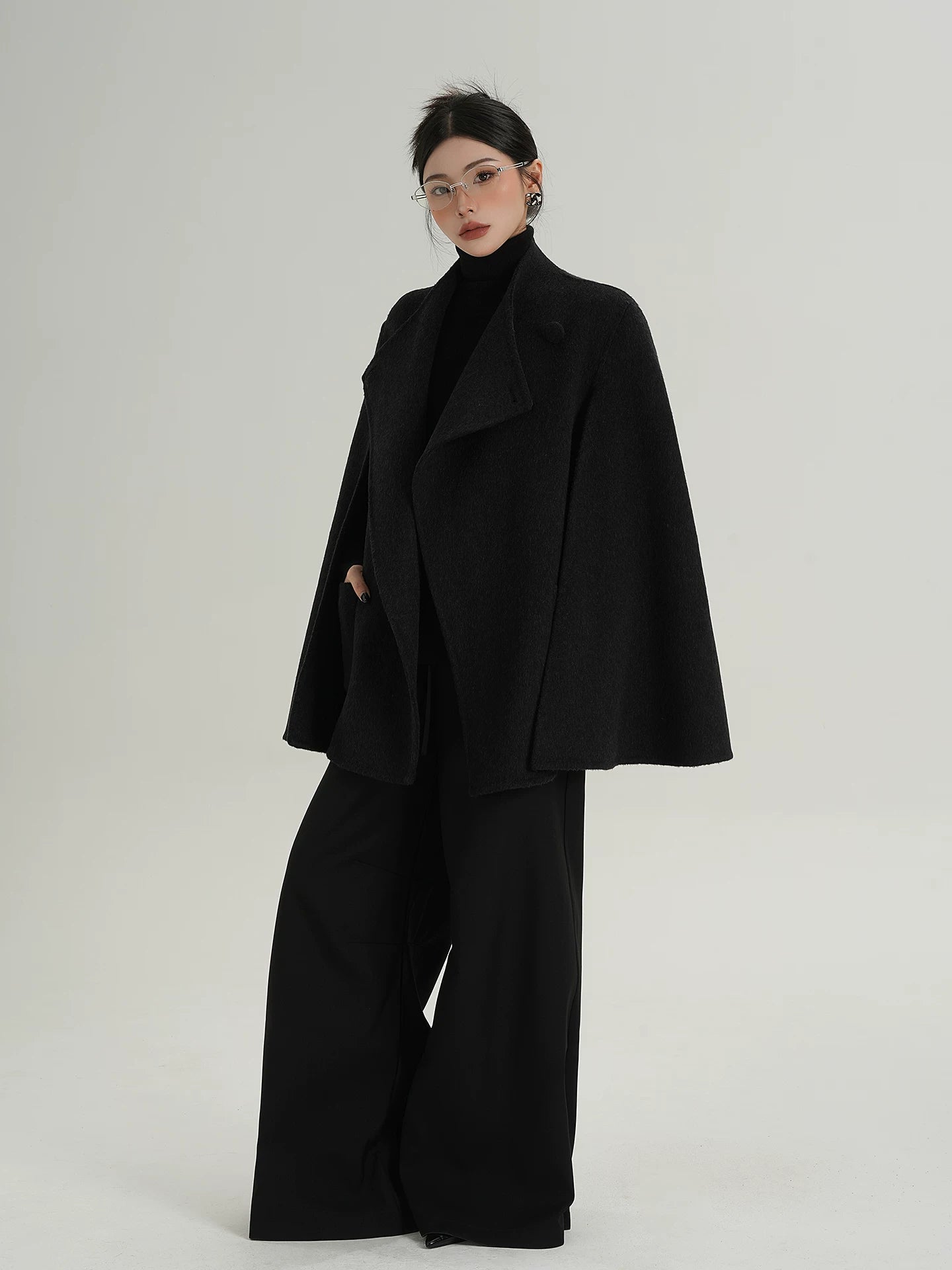 A-Line Cape-Style Double-Faced Wool Jacket