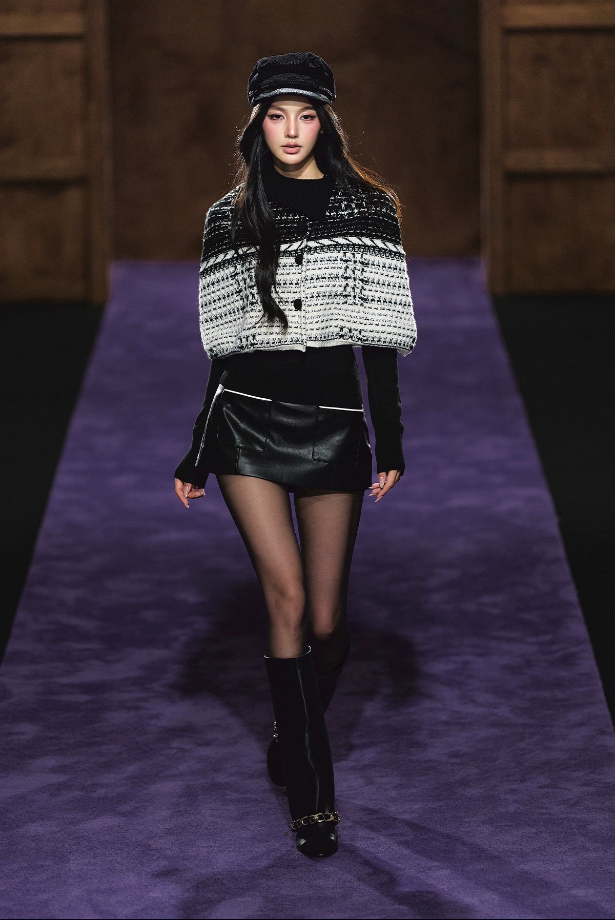 Tweed-Inspired Knit Cape & Crewneck Set