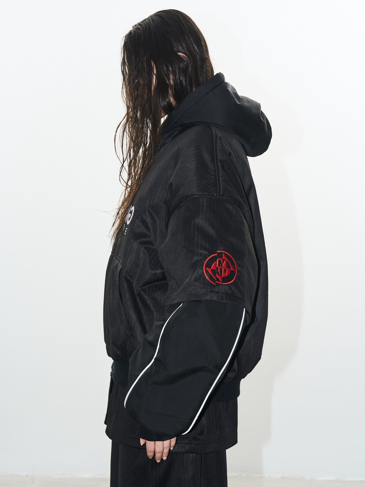 Fake Two-Piece Sports Badge Print Hooded Cotton Jacket - CHINASQUAD