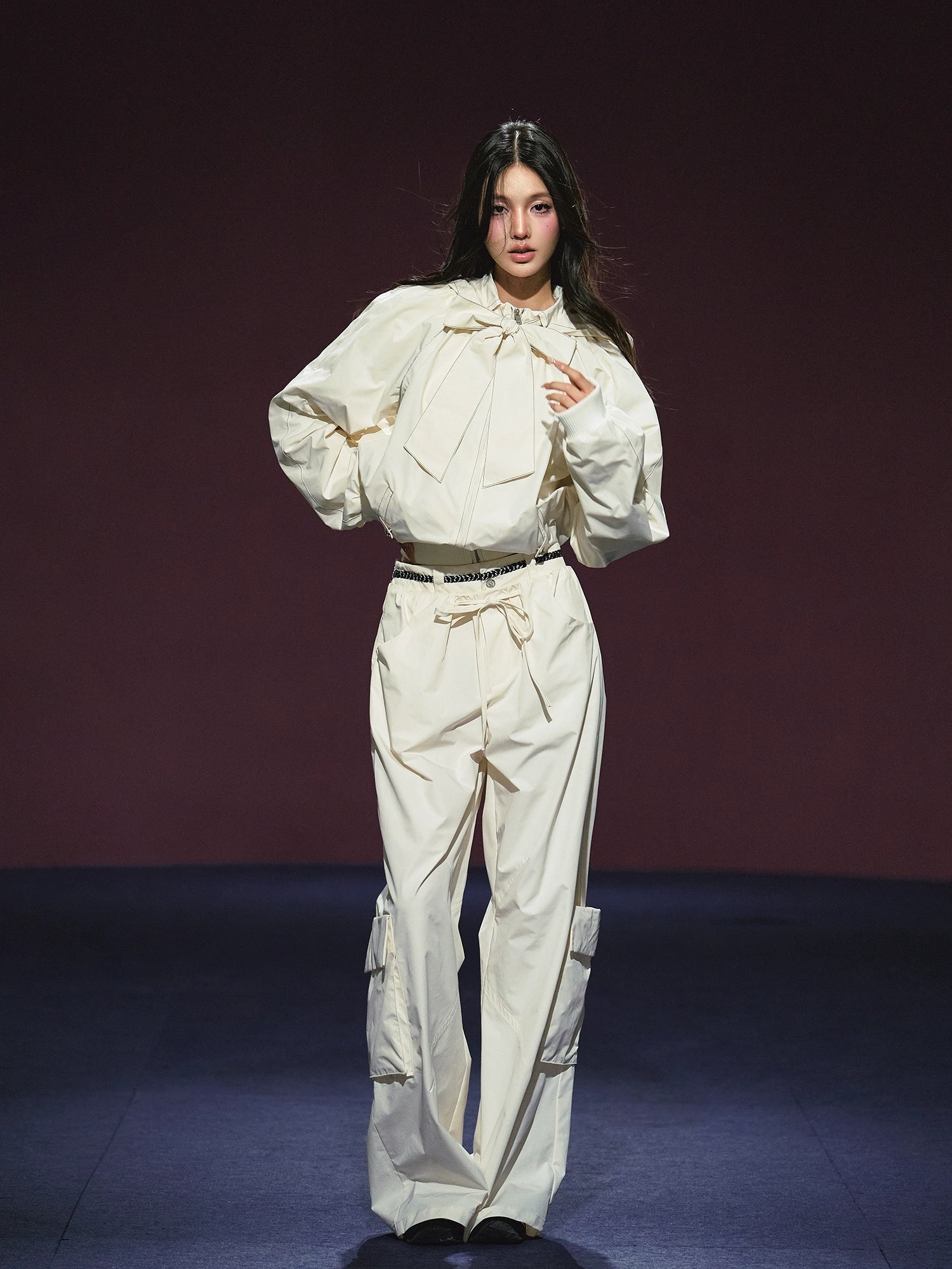 Neckline Tie Striped Sun-Protective Jacket & Pants Set - CHINASQUAD