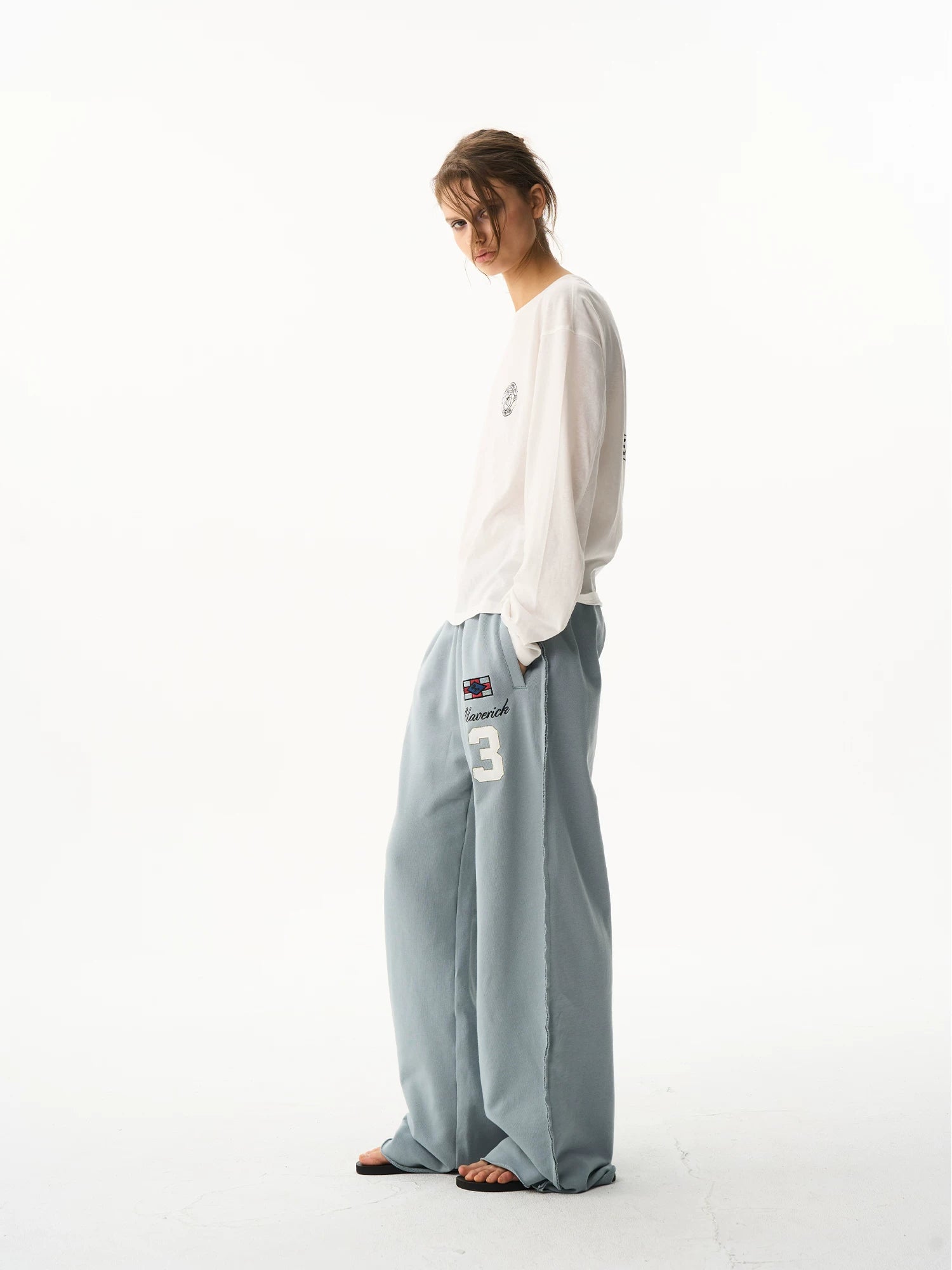 Multi-Color Embroidered Raw-Edge Sweatpants