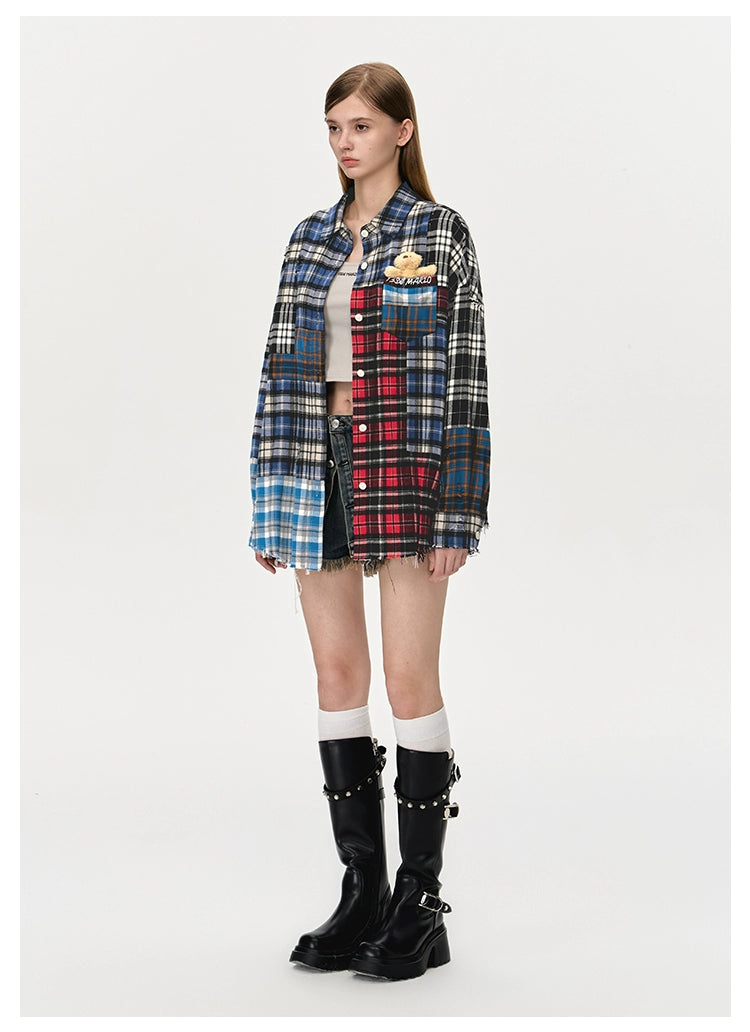 Teddy Patchwork Plaid Shirt Jacket - CHINASQUAD