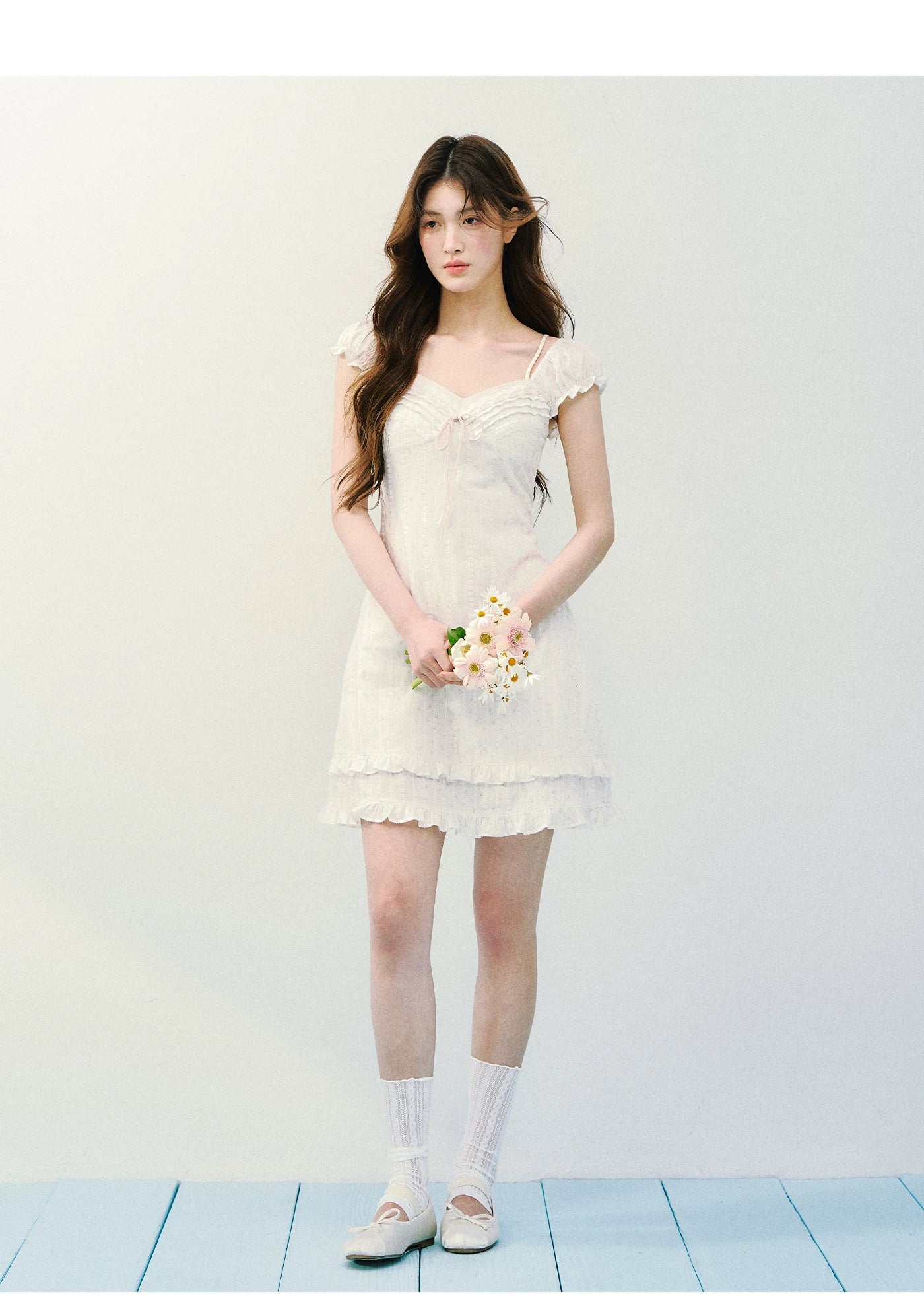 Vintage Floral Layered Square-Neck Dress
