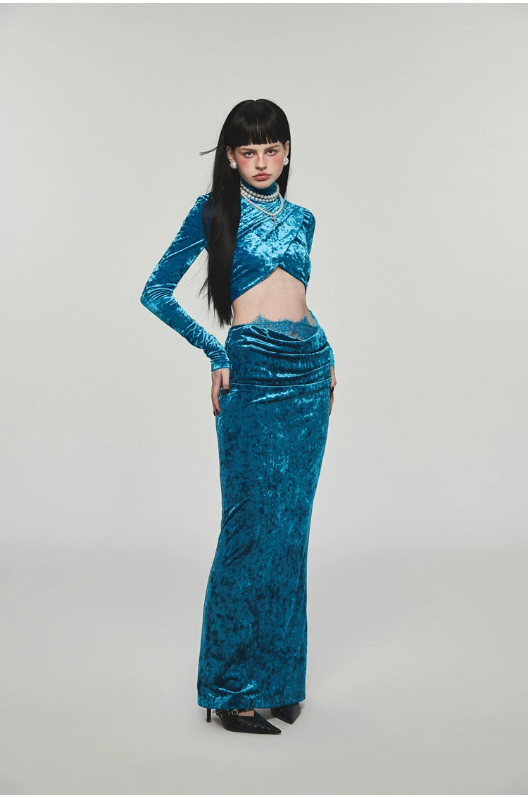 Velvet Turtleneck Crossed Blouse - CHINASQUAD