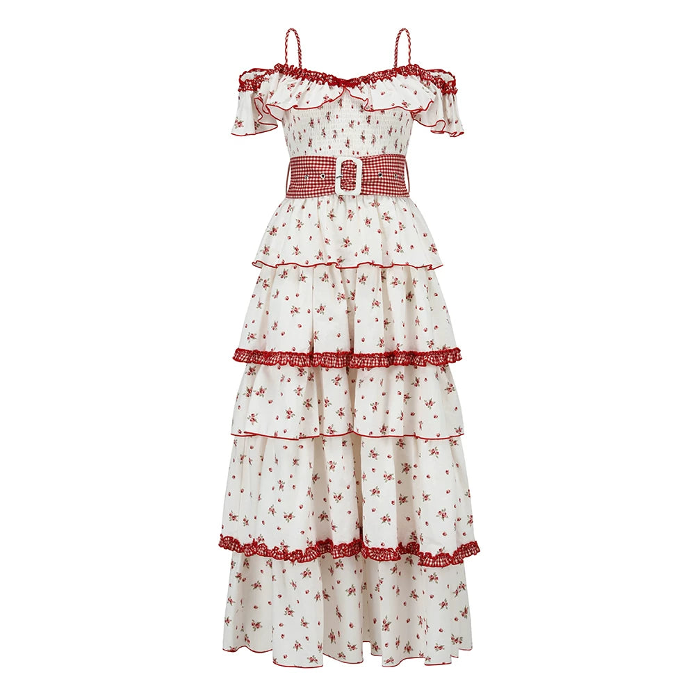 French Pastoral Floral Tiered Maxi Dress