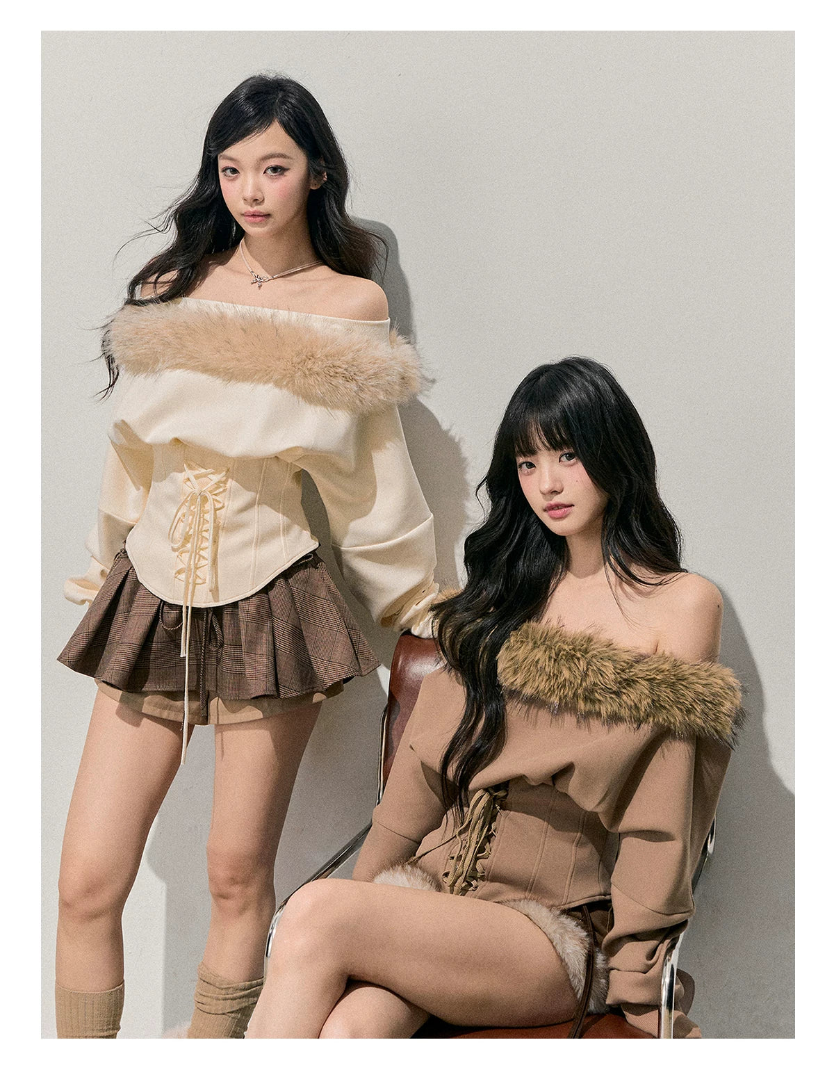 French Off-Shoulder Fuzzy Knit T-Shirt