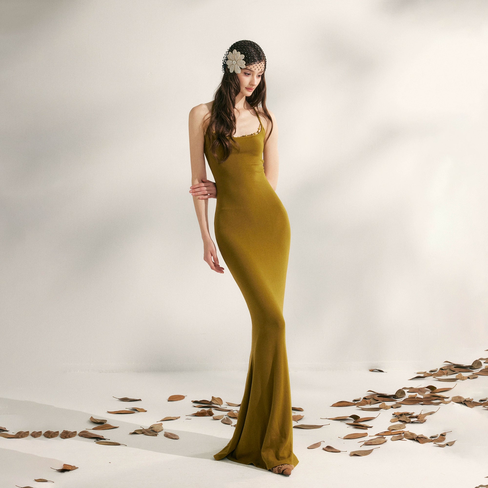 Jasmine Beaded Halter Knit Mermaid Dress