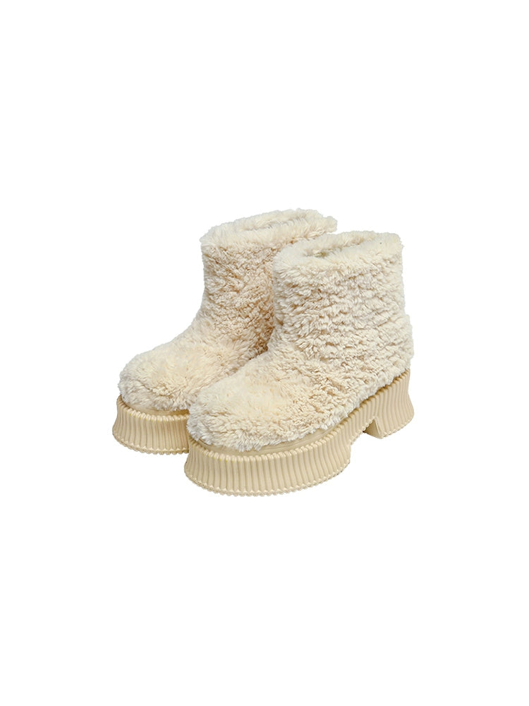 Platform Fleece Lambskin Ankle Boots - CHINASQUAD