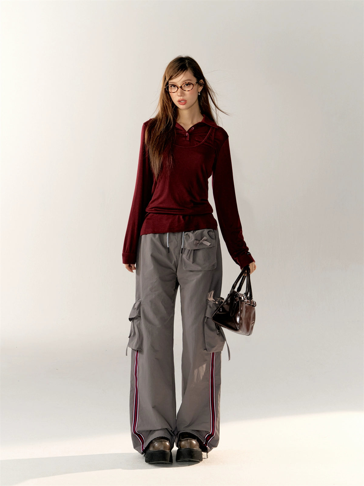 Striped Tape Drawstring Loose Wide-Leg Pants - CHINASQUAD