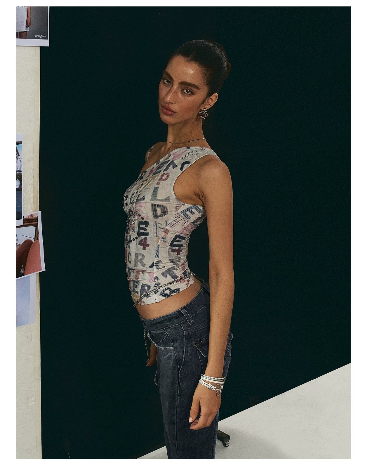 Vintage Graphic One-Shoulder Cinched Crop Tee