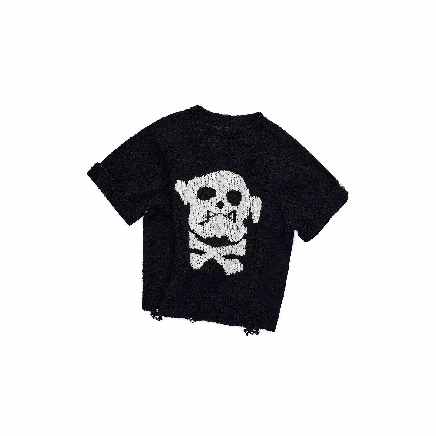 Skeleton Distressed Knit Short Sleeve Top