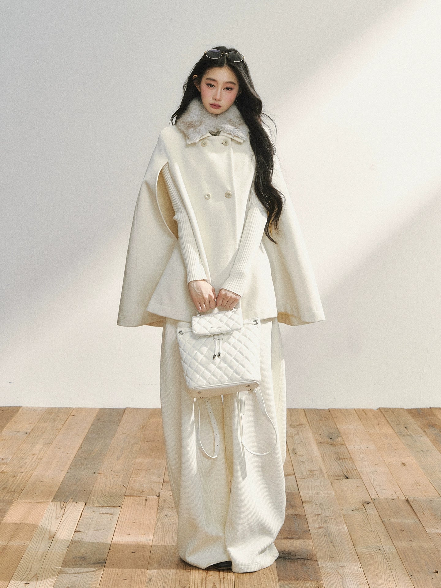 Elegant Two-Tone Wool Cape