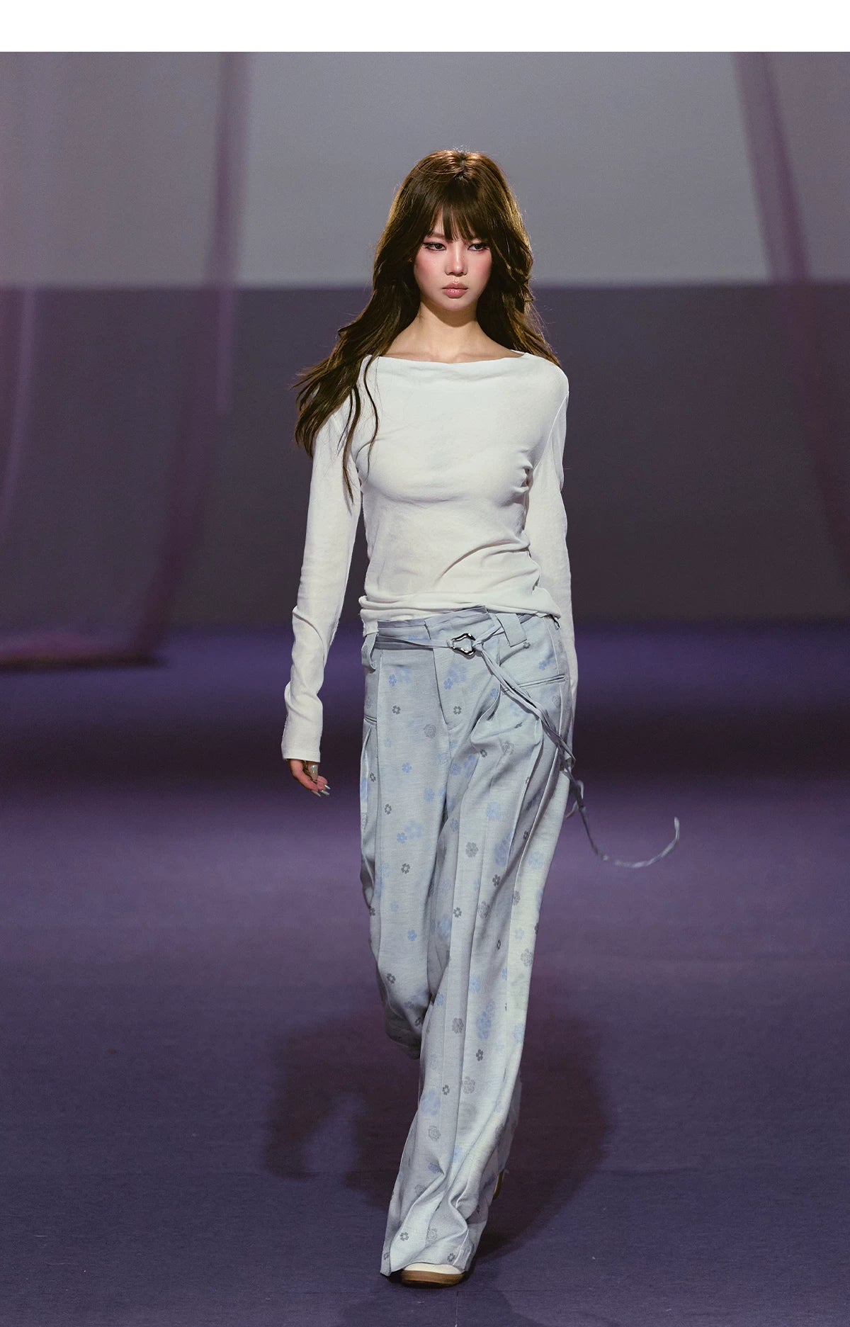 Floral Satin Wide-Leg Tailored Trousers