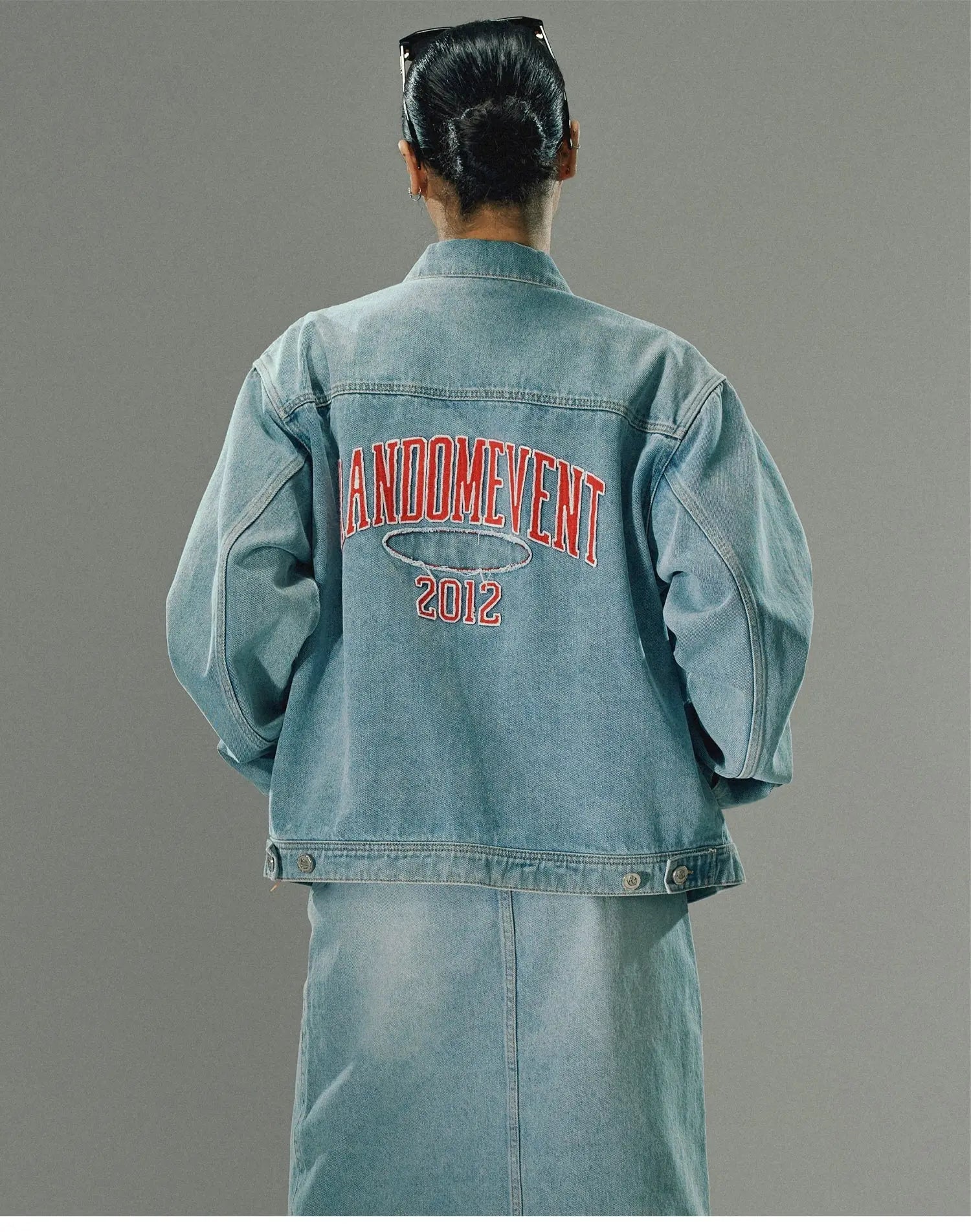 Text Embroidered Denim Jacket - CHINASQUAD
