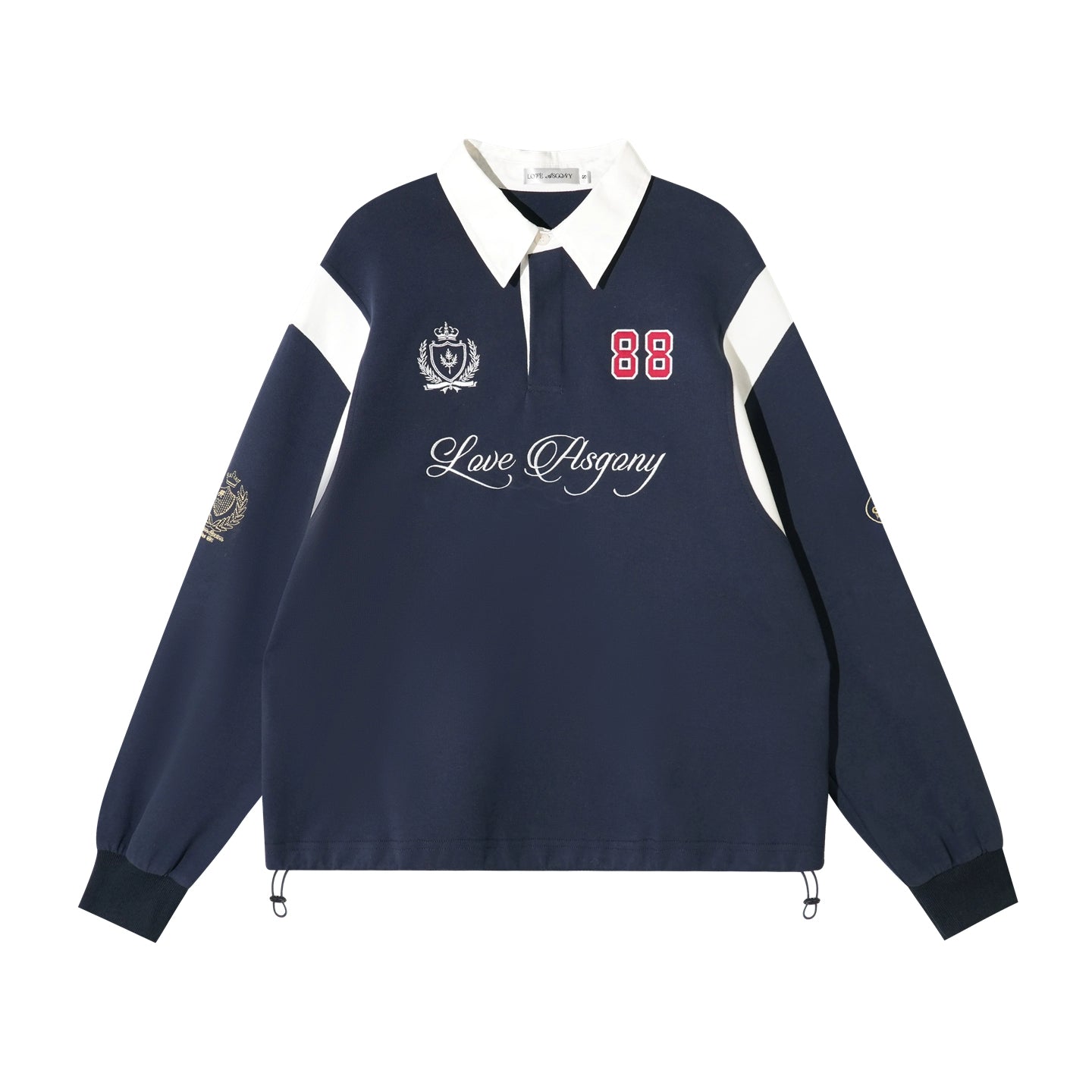Embroidered Drawstring Rugby Polo Sweatshirt - CHINASQUAD