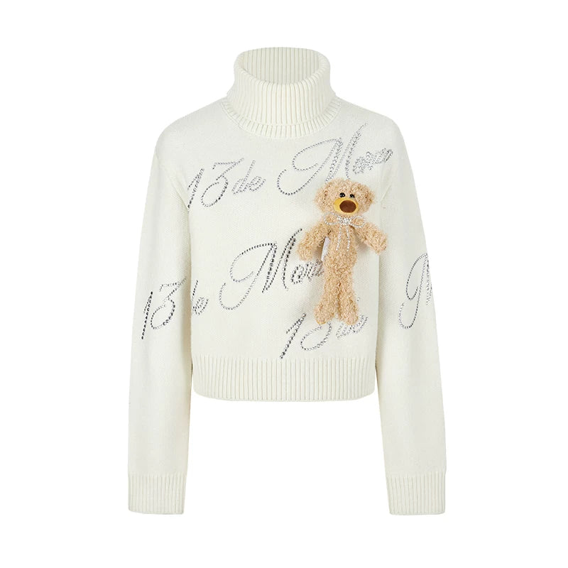 Crystal-Embellished Mock-Neck Knit Sweater