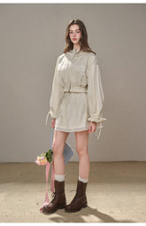 "A Cup of Milk" Relaxed Cotton Trench & Skirt Set - CHINASQUAD