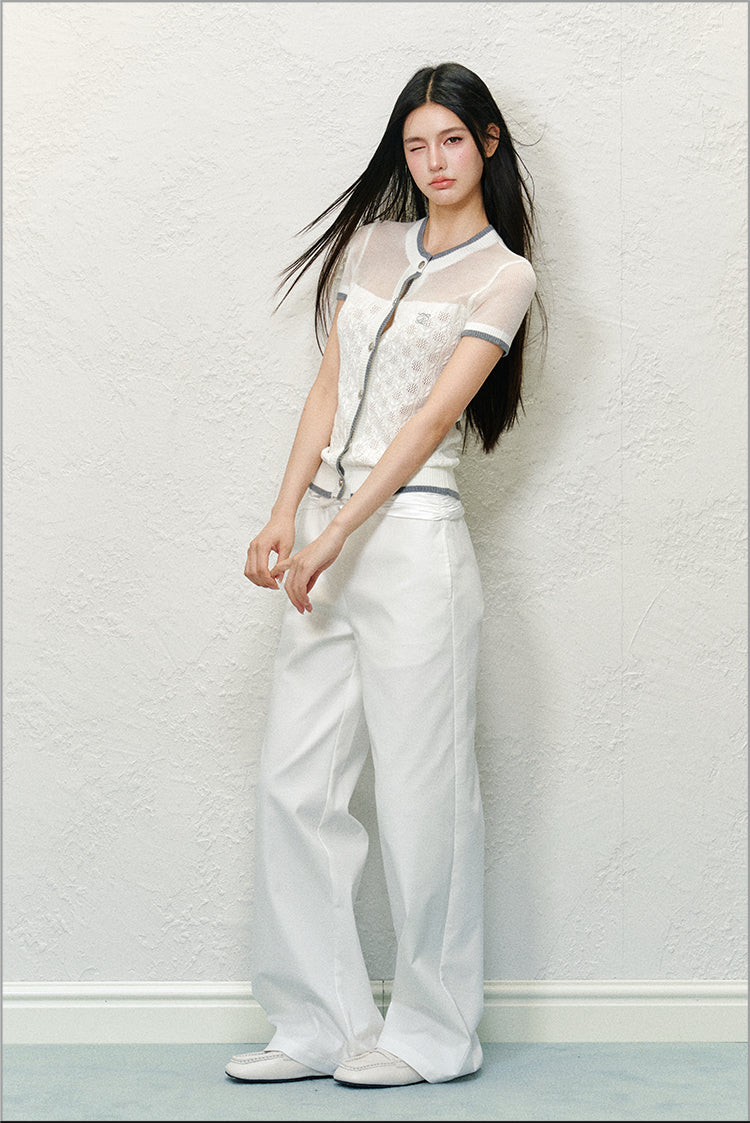 Off-shoulder Round Neck Short Sleeve Knit T-shirt - CHINASQUAD