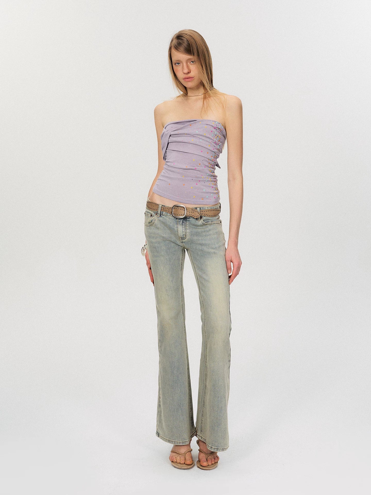 Vintage Washed Low-Rise Flared Denim Jeans