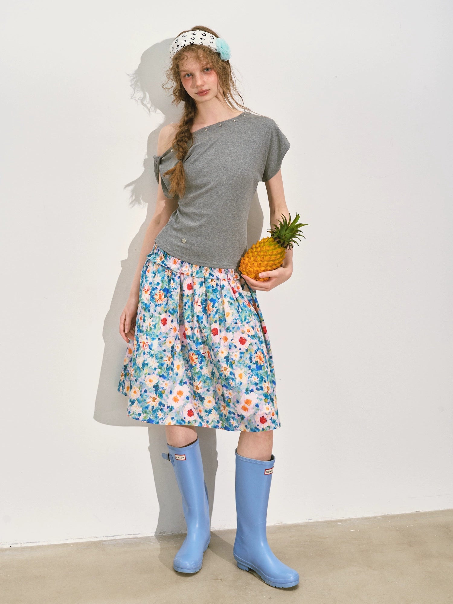 Floral Waist-cinching Slim-fit Midi A-line Skirt - CHINASQUAD
