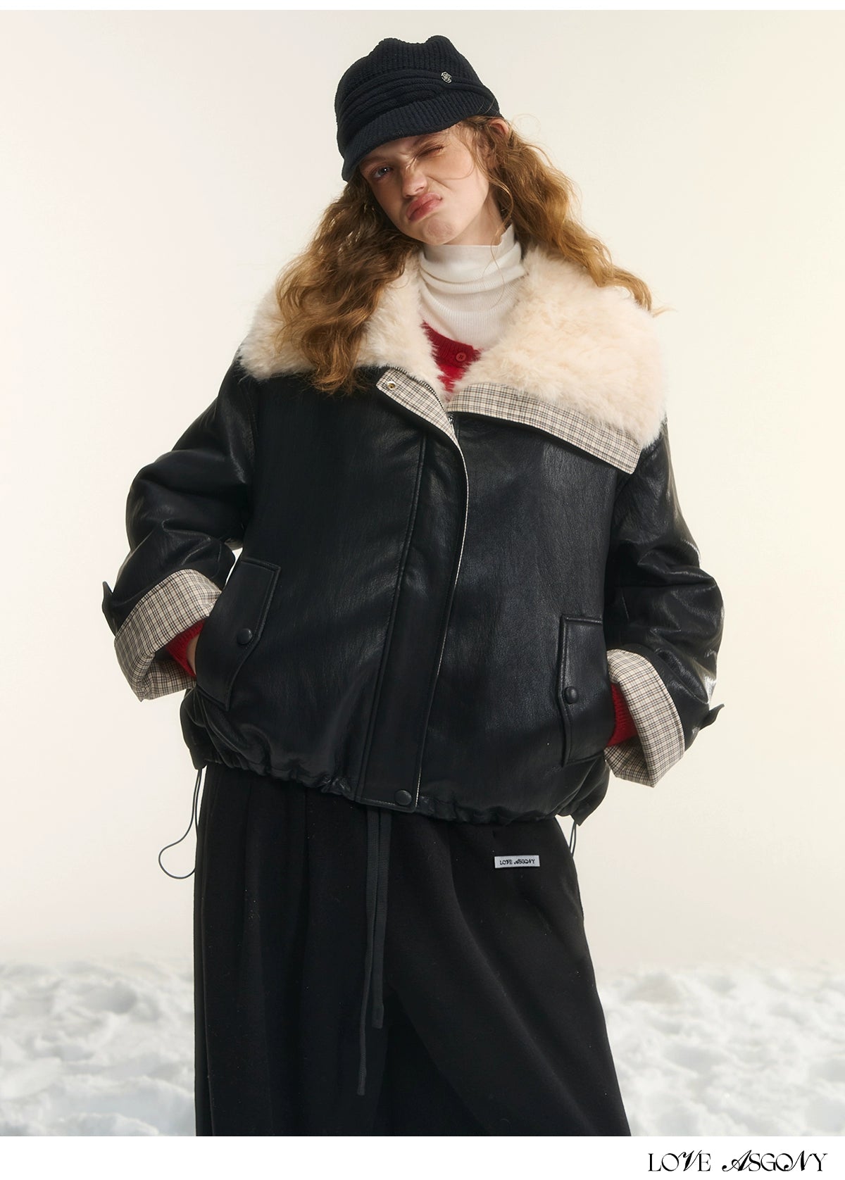 Faux-Fur Collar Down Leather Jacket