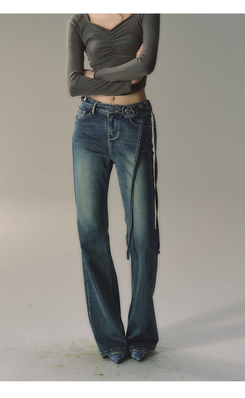 Vintage Distressed Flared Denim Jeans - CHINASQUAD