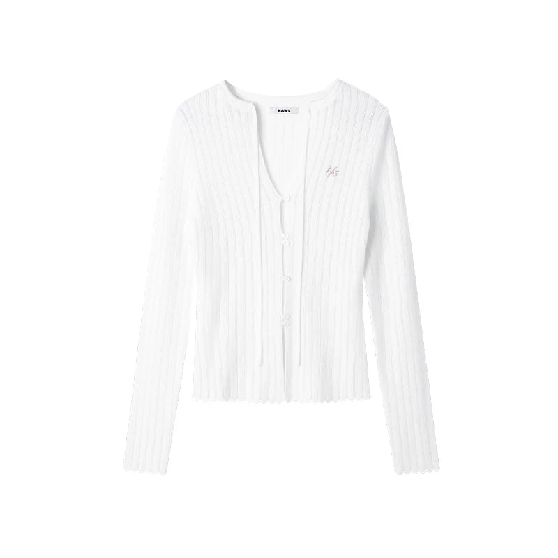 Openwork Ribbon Tie Knit Cardigan