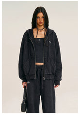 Washed Wide-Fit Zip-up Hoodie - CHINASQUAD