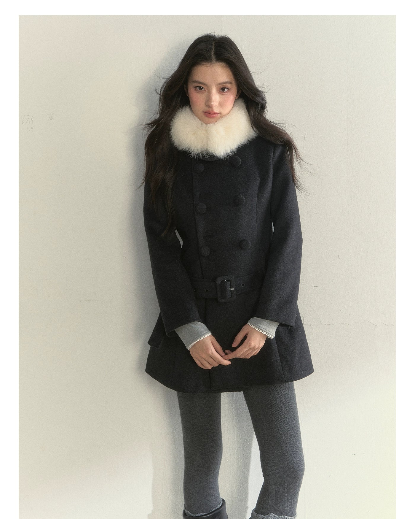 Wool Blend Double-Breasted Midi Coat