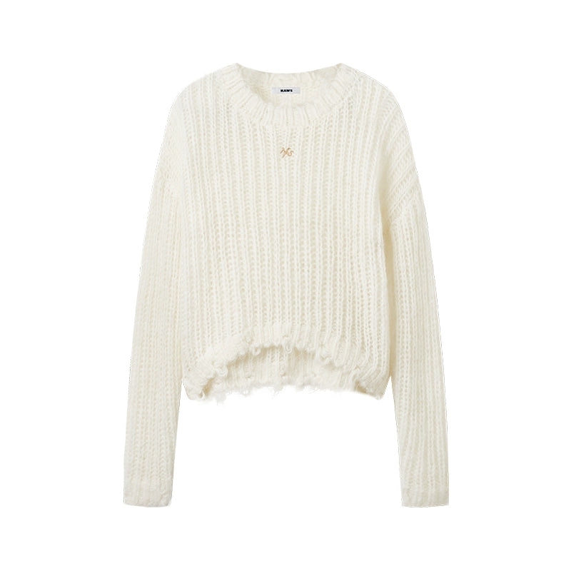 Distressed Mohair Wool Knit Sweater