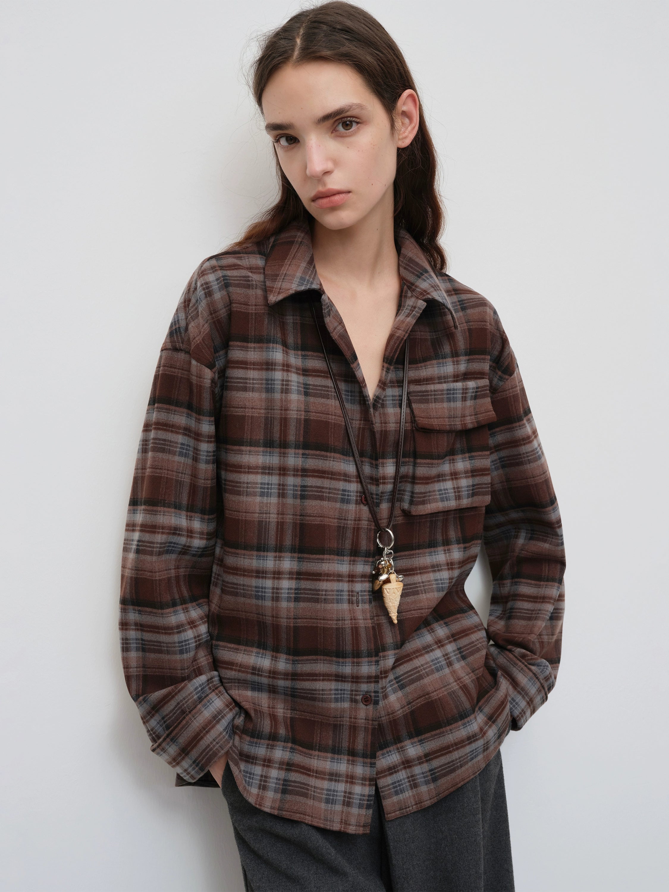 Vintage Purple-Brown Plaid Brushed Shirt - CHINASQUAD